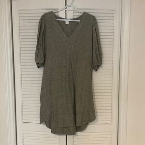 Casual OD greenish gray linen babydoll dress with side pockets